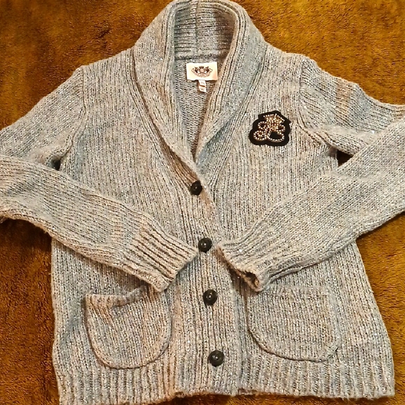 Juicy Couture Girls XL 12/14 Gray Sparkly Button Sweater  2012 - Picture 1 of 12